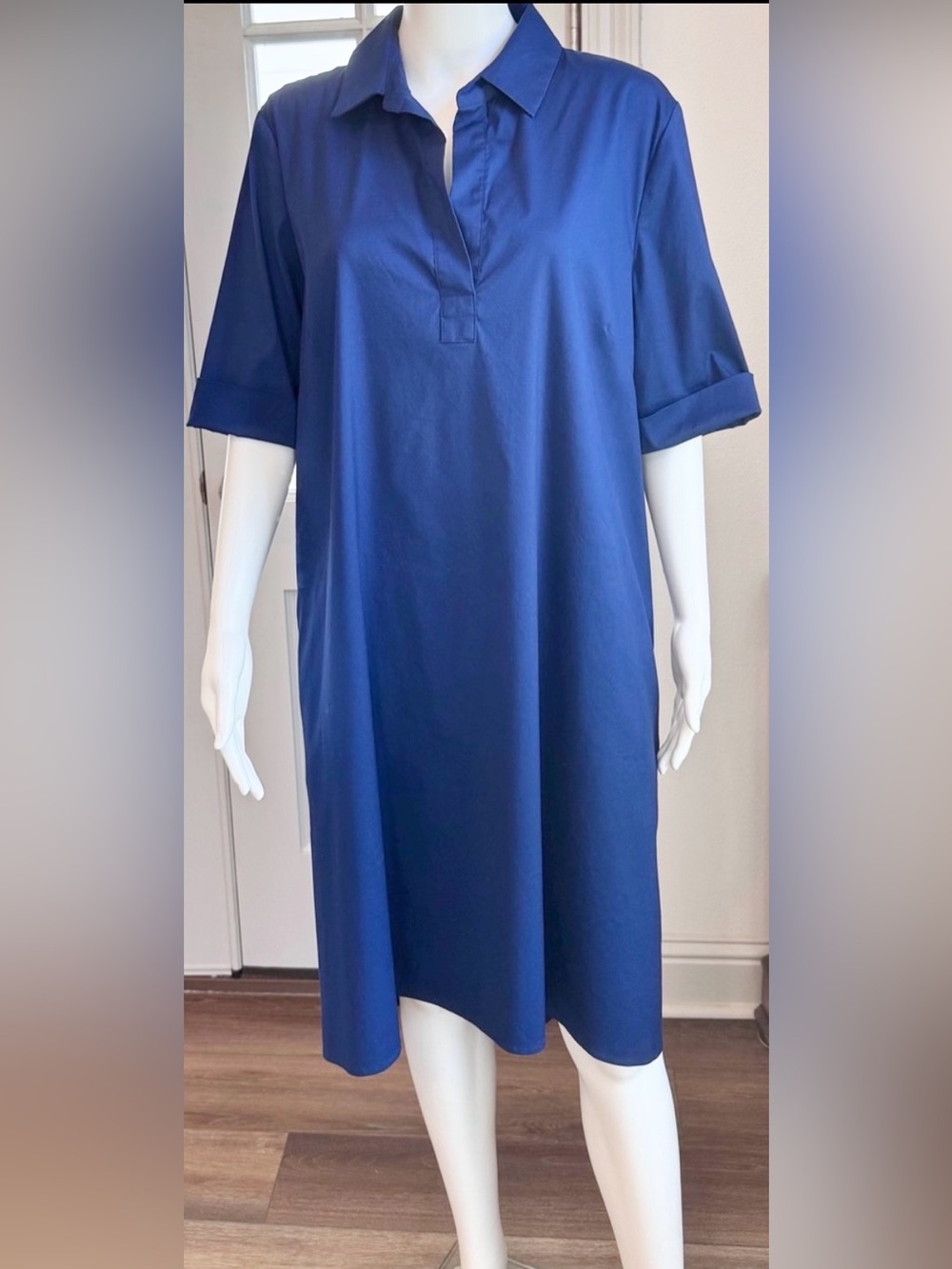 Chico’s Hi-Lo Colbalt Blue Collared Shift Shirt Dress L Size 2